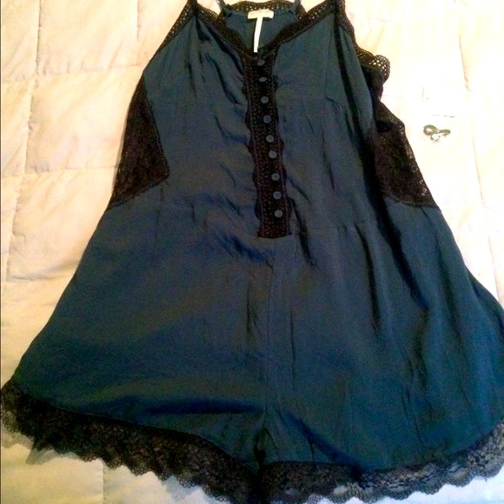 Free People navy blue and black lace romper NWT!